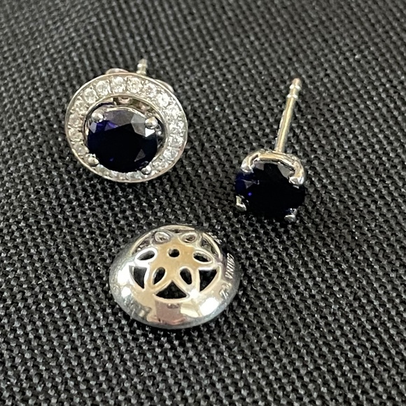 CZ Silver Interchangeable Halo Stud Earrings - Picture 3 of 5